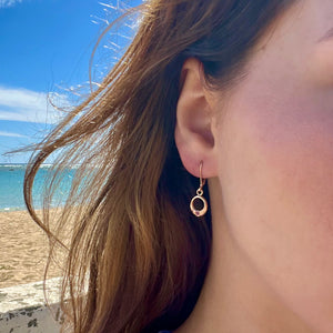 model wearing Circle Lever Back Earrings with Pink Tourmaline in 14K Pink Gold