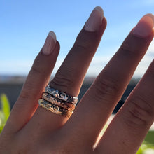 Load image into Gallery viewer, 4mm Hawaiian Rings Engraved with Old English and Hibiscus
