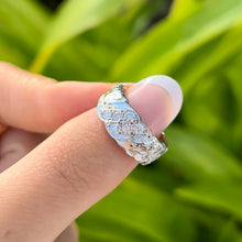 Load image into Gallery viewer, Nihoniho 8mm Ring with Plumerias &amp; Double Row Of Diamonds in 14K White Gold
