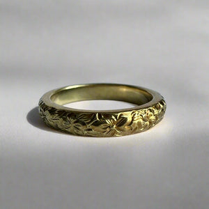 Hibiscus and Plumeria Engraved Hawaiian Ring