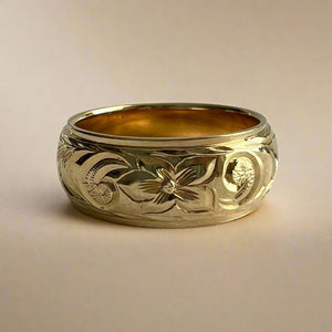 Hawaiian Old English & Hibiscus 8mm Ring