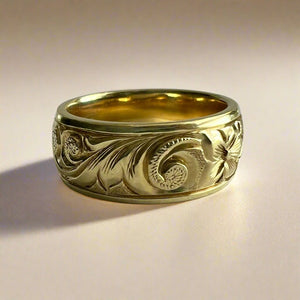 Hawaiian Old English & Hibiscus 8mm Ring