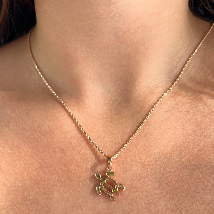 Model wearing Petroglyph Turtle Pendant