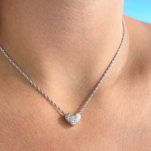 Small Slider Heart Pendant with Hibiscus Flowers in 14K White Gold