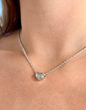 Load image into Gallery viewer, Small Slider Heart Pendant with Hibiscus Flowers in 14K White Gold
