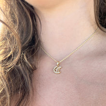 Load image into Gallery viewer, Model wearing Hawaiian Diamond Initial C Pendant in 14K Yellow Gold 
