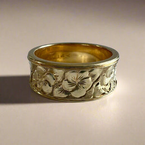 Hawaiian Plumeria with leaves Plumeria Concave 8mm Ring 