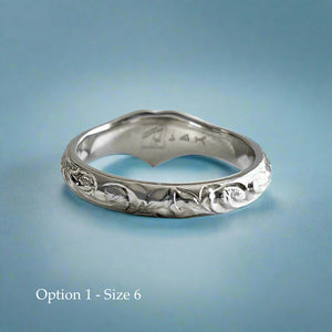 Hawaiian Heart Ring with Old English & Flower engraving