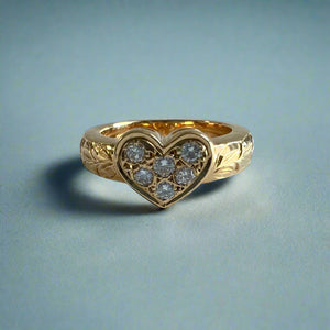 Valentine Diamond Heart Ring with Maile in 14K Yellow Gold