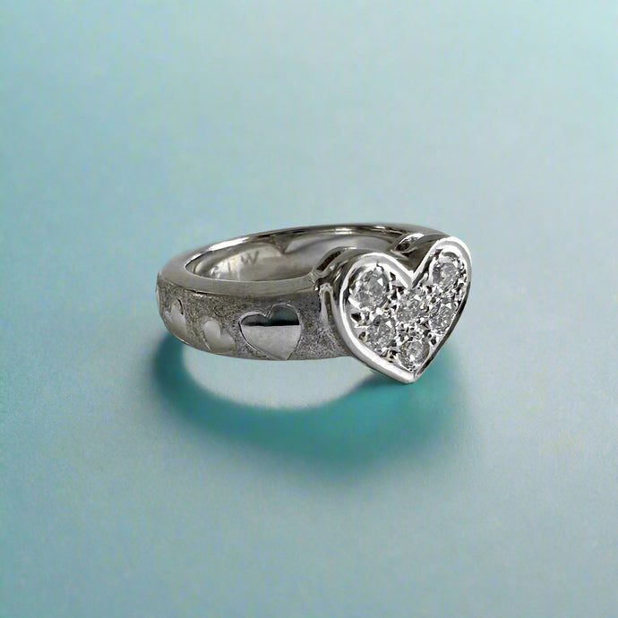 Valentine Diamond Hearts All Around Ring in 14K White Gold