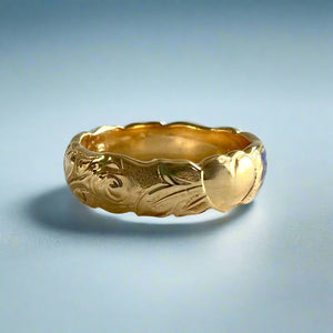 Valentines 6mm "Kuuipo" Ring with  Roses & Hearts in 14K Yellow Gold