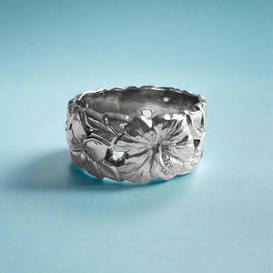 Pukalani Filigree 10mm Hawaiian Flower Ring in 14K White Gold
