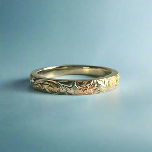 Tri-Color Hawaiian Haku Lei 3mm Ring in 14K Gold