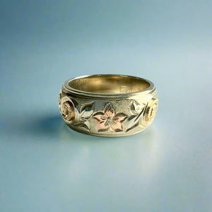 Tri-Color Hawaiian Haku Lei 8mm Ring in 14K Gold