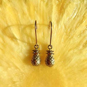 Hawaiian Pineapple Dangle Earrings in 14K Yellow, White, Pink or Green Gold