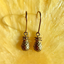 Load image into Gallery viewer, Hawaiian Pineapple Dangle Earrings in 14K Yellow, White, Pink or Green Gold
