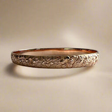 Load image into Gallery viewer, Hibiscus &amp; Plumeria with Leaves 8mm Bangle Bracelet in 14K Pink Gold
