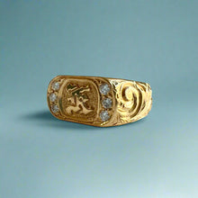 Load image into Gallery viewer, Oval Old English Signet Ring with Raised Initial &quot;K&quot; &amp; Diamonds in 14K Yellow Gold
