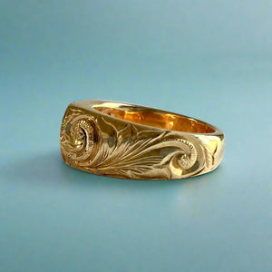 Oval Old English Signet Ring with Raised Initial "K" & Diamonds in 14K Yellow Gold