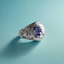 Load image into Gallery viewer, Hawaiian Filigree Signet with Millennium Initial &quot;K&quot; in 14K White Gold
