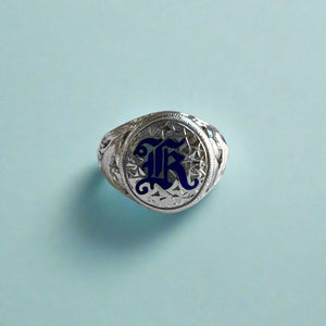 Hawaiian Filigree Signet with Millennium Initial "K" in 14K White Gold