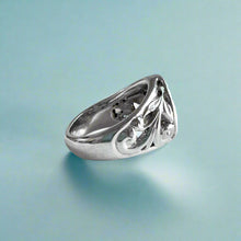 Load image into Gallery viewer, Hawaiian Filigree Signet with Millennium Initial &quot;K&quot; in 14K White Gold
