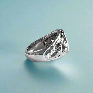 Hawaiian Filigree Signet with Millennium Initial "K" in 14K White Gold