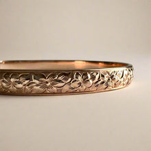 Load image into Gallery viewer, Hibiscus &amp; Plumeria with Leaves 6mm Bangle Bracelet in 14K Pink Gold
