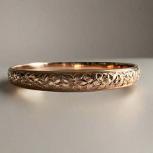 Load image into Gallery viewer, Hibiscus &amp; Plumeria with Leaves 6mm Bangle Bracelet in 14K Pink Gold
