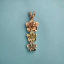 Load image into Gallery viewer, Multicolour Three Plumeria Vertical Pendant in 14K Gold
