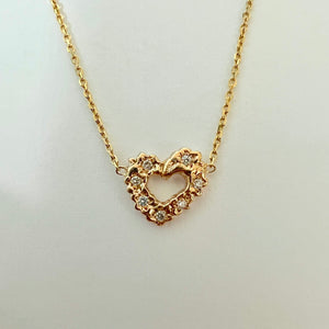 Mini Plumeria Heart Necklace with Diamonds in 14K Gold