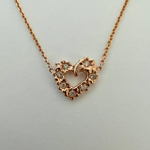 Mini Plumeria Heart Necklace with Diamonds in 14K Gold