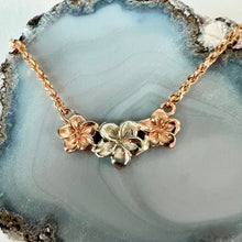 Load image into Gallery viewer, Two-tone 15&quot; Three Plumeria Necklace in 14K Gold
