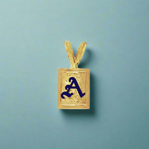 8mm x 3/8" Hawaiian Enamel Initial Pendant in 14K Yellow Gold