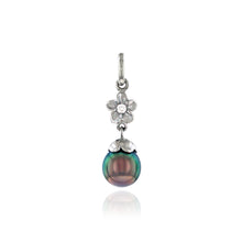 Load image into Gallery viewer, Plumeria Necklace w/ 0.05ct Diamond &amp; 8-8.5mm Tahitian Black Pearl 
