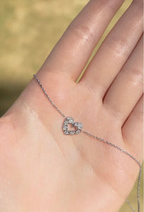 Mini Plumeria Heart Necklace with Diamonds in 14K Gold