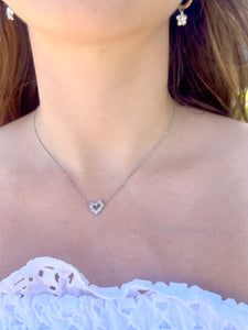 Mini Plumeria Heart Necklace with Diamonds in 14K Gold