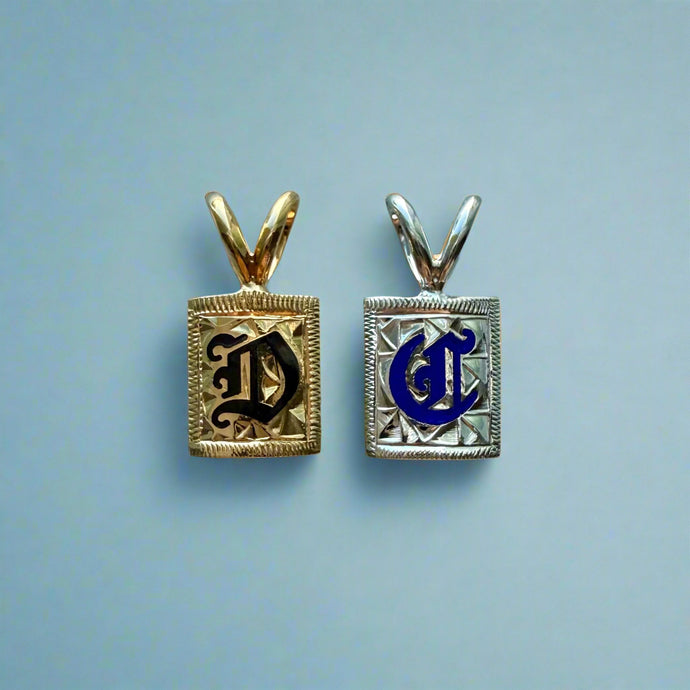 8mm Enamel Initial D and C Pendants in 14K Gold